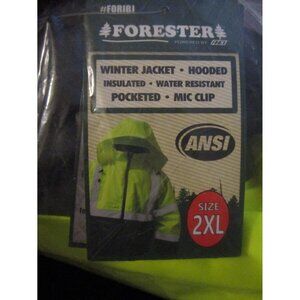 Forester Hi-Vis Yellow Insulated Bomber Jacket Hooded Winter Jacket Pocketed 2XL
